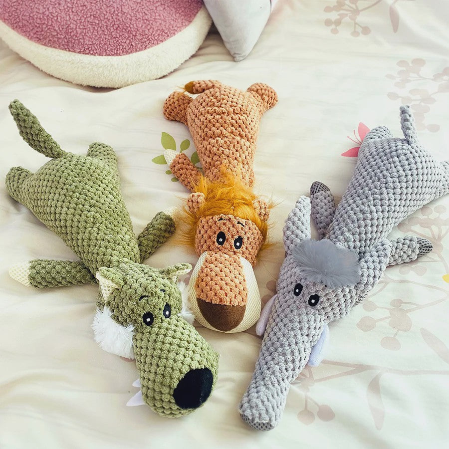 Duurzaam Piepend Pluche Hondenspeelgoed - Leeuw, Wolf & Olifant - Voor Kleine & Middelgrote Honden
