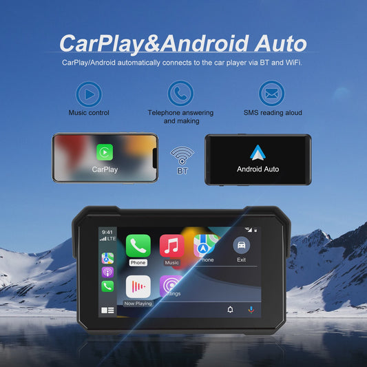 Podofo 5" IPS Touchscreen Motorfiets Smart Player - Waterdicht, CarPlay & Android Auto
