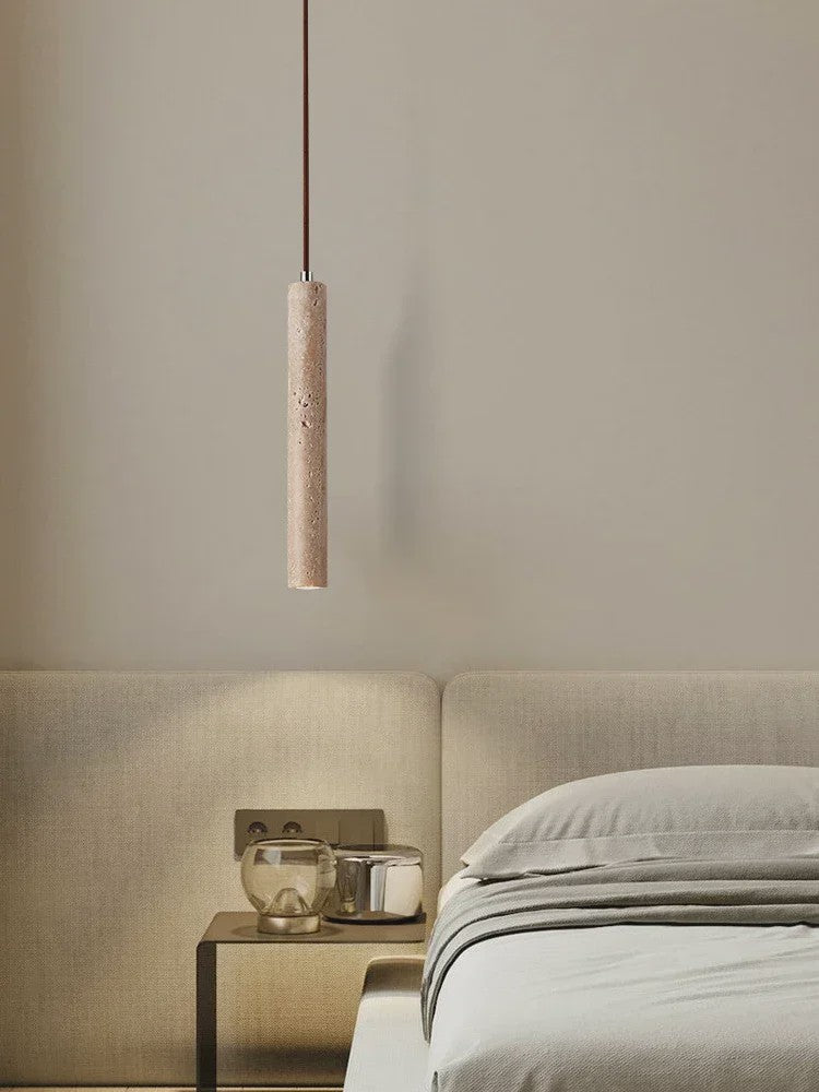 Stijlvolle Cilinder Hanglamp van Travertin Steen - LED Plafondlamp voor Slaapkamer, Eettafel & Keuken