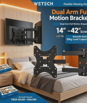 WETECH W5522 Universele Full Motion TV Muurbeugel met Dubbele Arm voor 14-42" Schermen, 50kg Draagvermogen, VESA 50-100mm