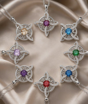 Mystieke Wicca Knoop Ketting met Kristal en Geboortesteen - Ster Maan Amulet