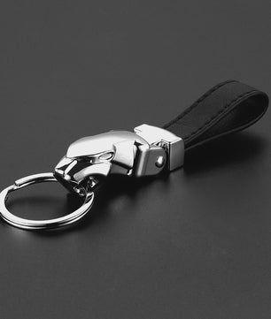 Luxe Leopard Hoofd Sleutelhanger - Echt Leer & Metaal - Jaguar Accessoire