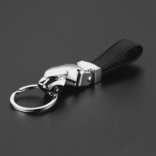 Luxe Leopard Hoofd Sleutelhanger - Echt Leer & Metaal - Jaguar Accessoire