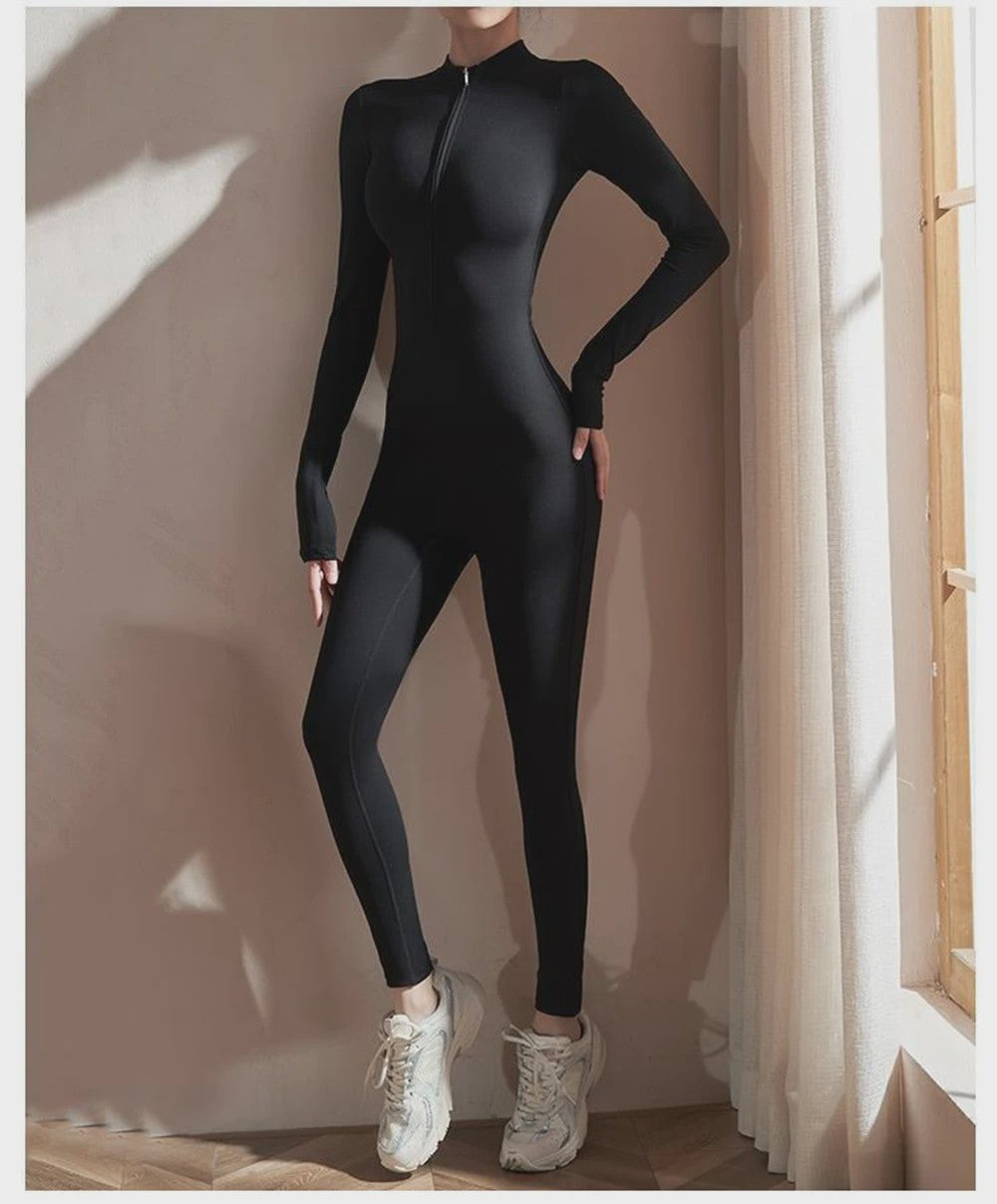Dames Jumpsuit met Lange Mouwen - Slim Fit Stretch Romper voor Yoga & Fitness