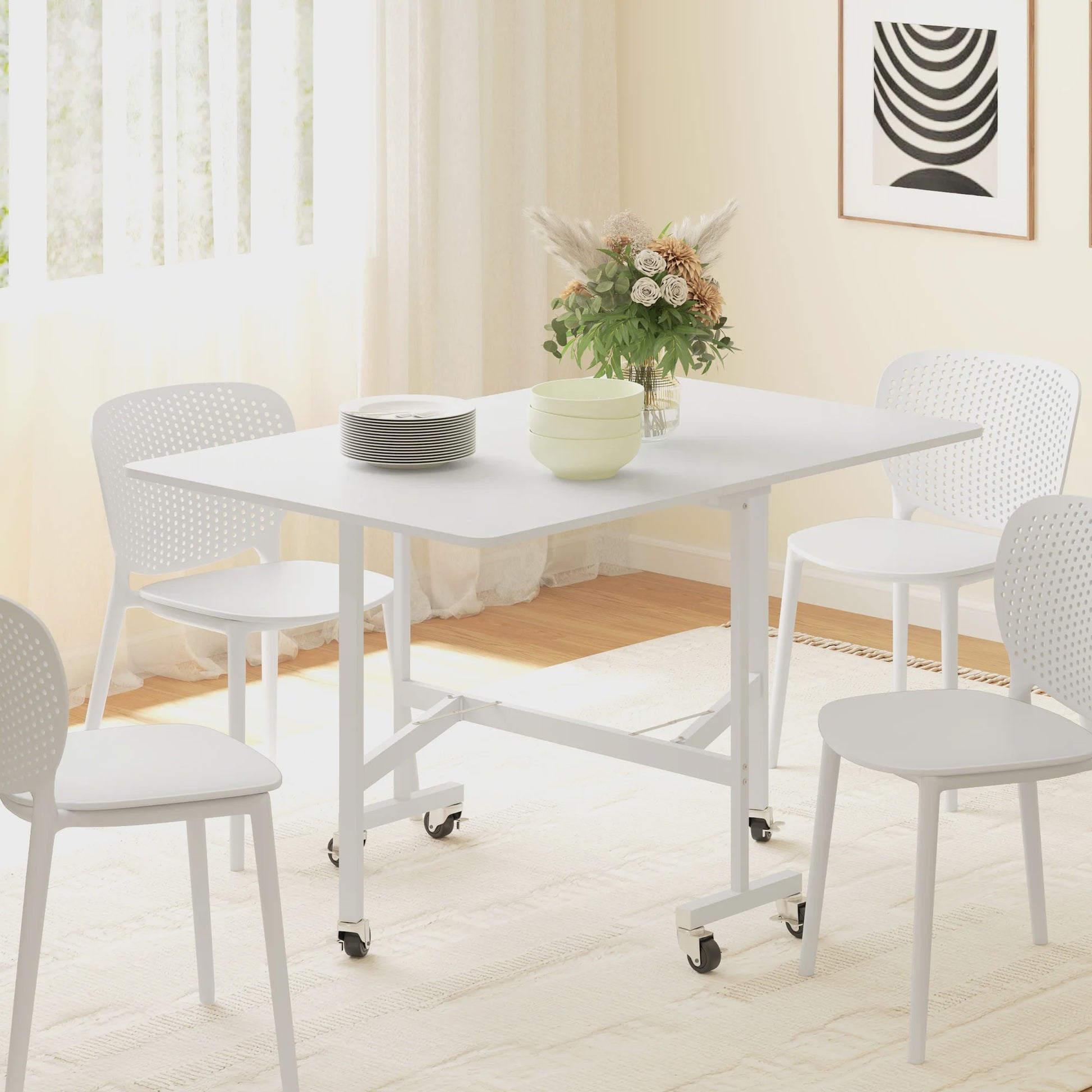 Homcom Klaptafel Eettafel voor 4-6 Personen met Wielen 120x80x73 cm