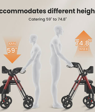 MaiDeSiTe Inklapbare Rollator met Zitje en Grote 8-inch Wielen - Duurzaam Aluminium