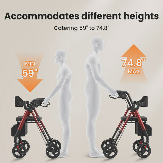 MaiDeSiTe Inklapbare Rollator met Zitje en Grote 8-inch Wielen - Duurzaam Aluminium