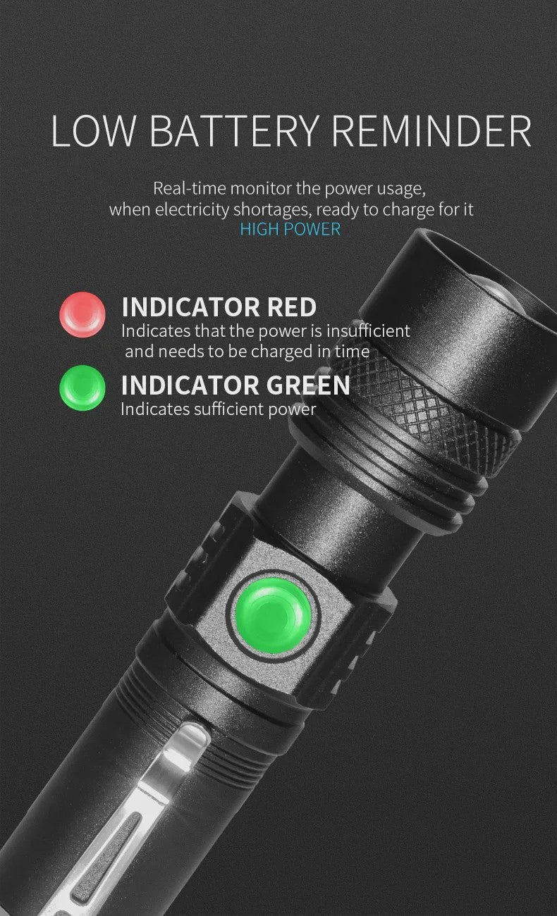 E-Smarter U518 Oplaadbare Zaklamp met Telescopische Zoom & Low Battery Indicator
