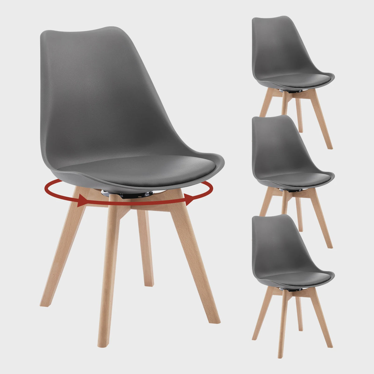 Set van 4xElegante eetkamerstoelen - Kunstleer & Massief Hout - Draaibaar & Comfortabel
