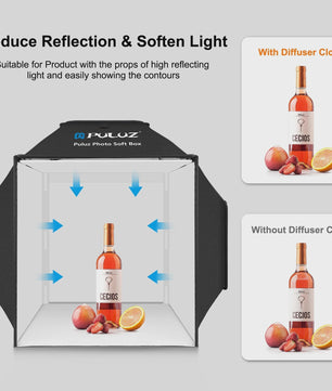 Puluz 40cm Fotostudio Lightbox Softbox Kit met 4 Kleuren Achtergronden - Opvouwbaar
