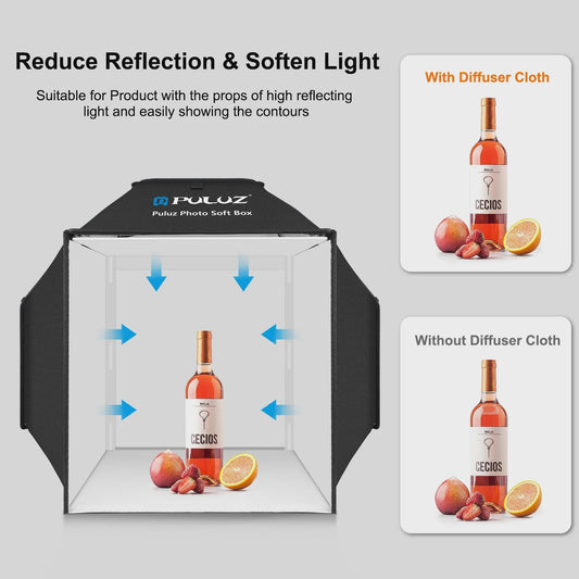 Puluz 40cm Fotostudio Lightbox Softbox Kit met 4 Kleuren Achtergronden - Opvouwbaar