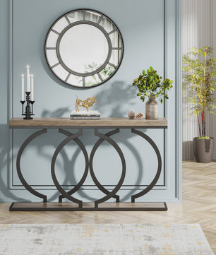 Moderne Console Tafel 55 inch met Faux Marmer - Smalle Entree Tafel met Unieke Basis