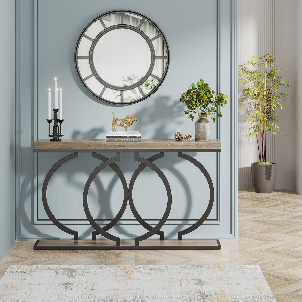 Moderne Console Tafel 55 inch met Faux Marmer - Smalle Entree Tafel met Unieke Basis
