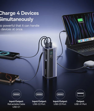Baseus 145W Powerbank 20000mAh met Ingebouwde 100W Intrekbare USB-C Kabel