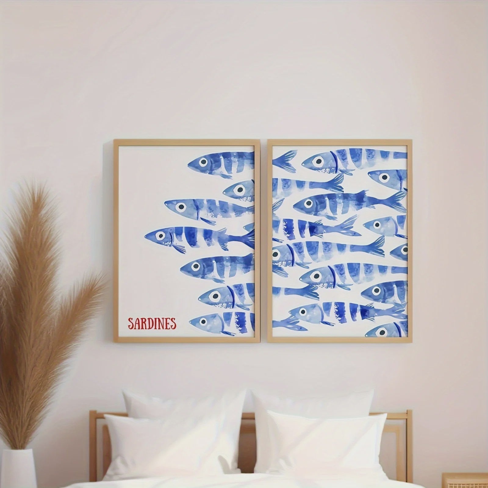 Retro Blauwe Sardine Canvas Poster - Mediterrane Stijl Wanddecoratie