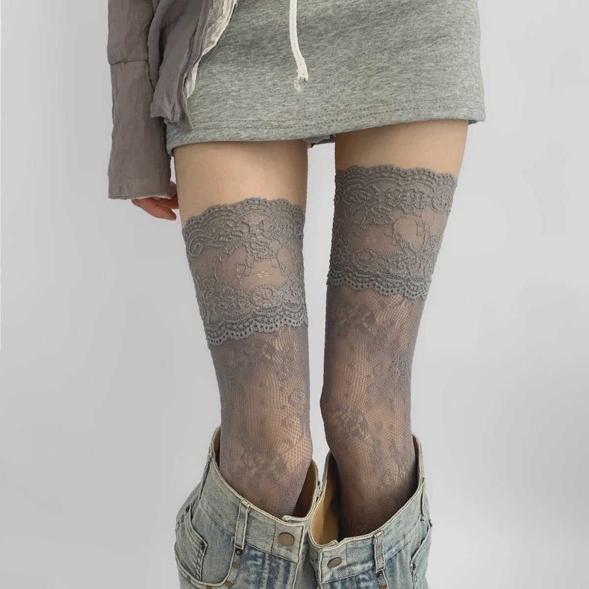 Luxe Kant Dijhoge Kousen - Elegante Over de Knie Sokken voor Dames & Lolita Stijl