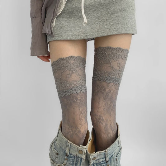 Luxe Kant Dijhoge Kousen - Elegante Over de Knie Sokken voor Dames & Lolita Stijl