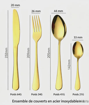 24-delig Luxe Bestekset Goudkleurig RVS - Dinerbestek & Dessertlepels