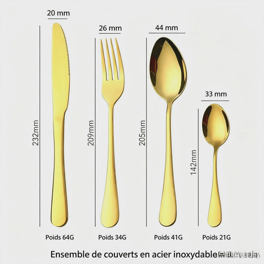 24-delig Luxe Bestekset Goudkleurig RVS - Dinerbestek & Dessertlepels