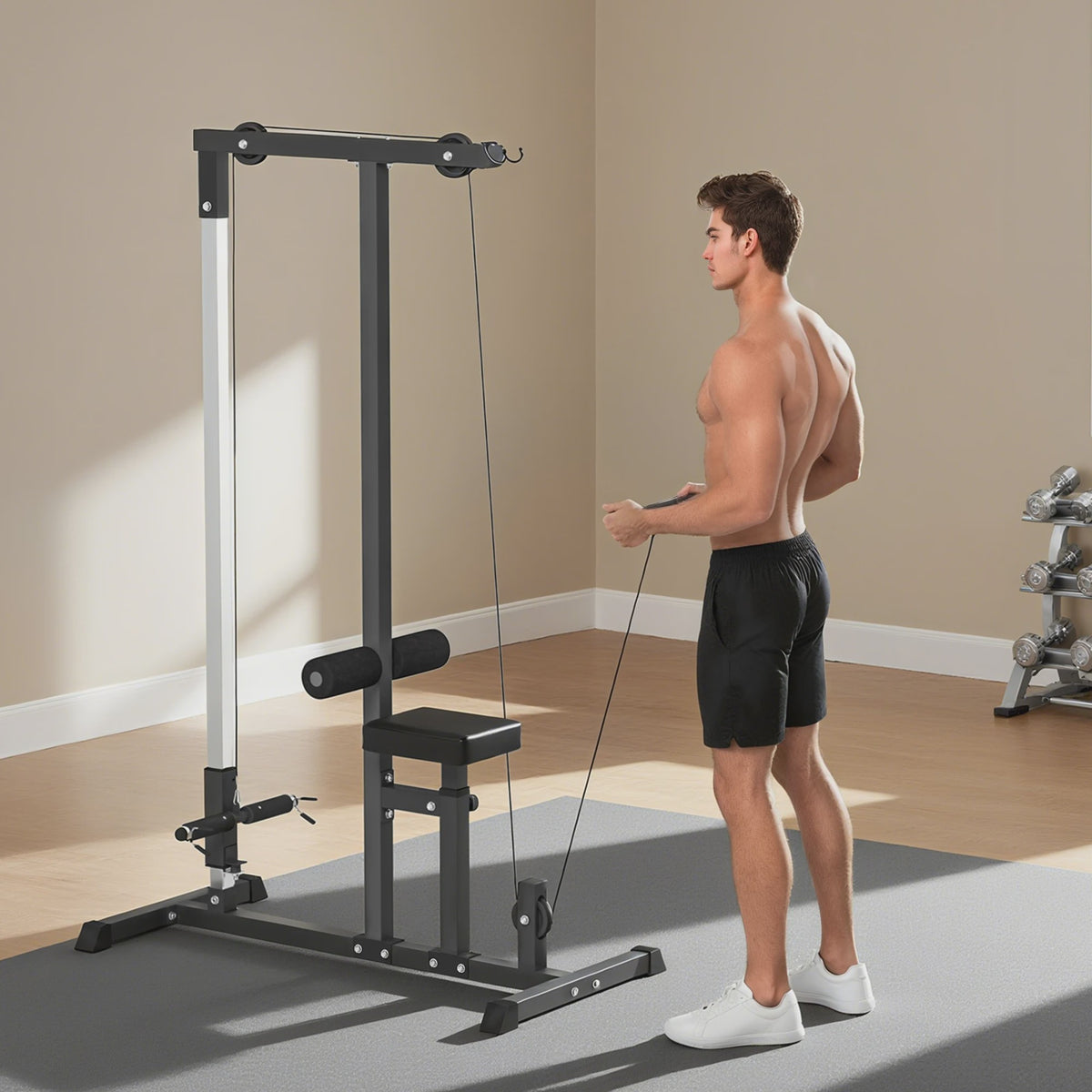 Homcom Krachtstation met Katrol en Verstelbare Zitting - Home Gym Fitness Apparaat