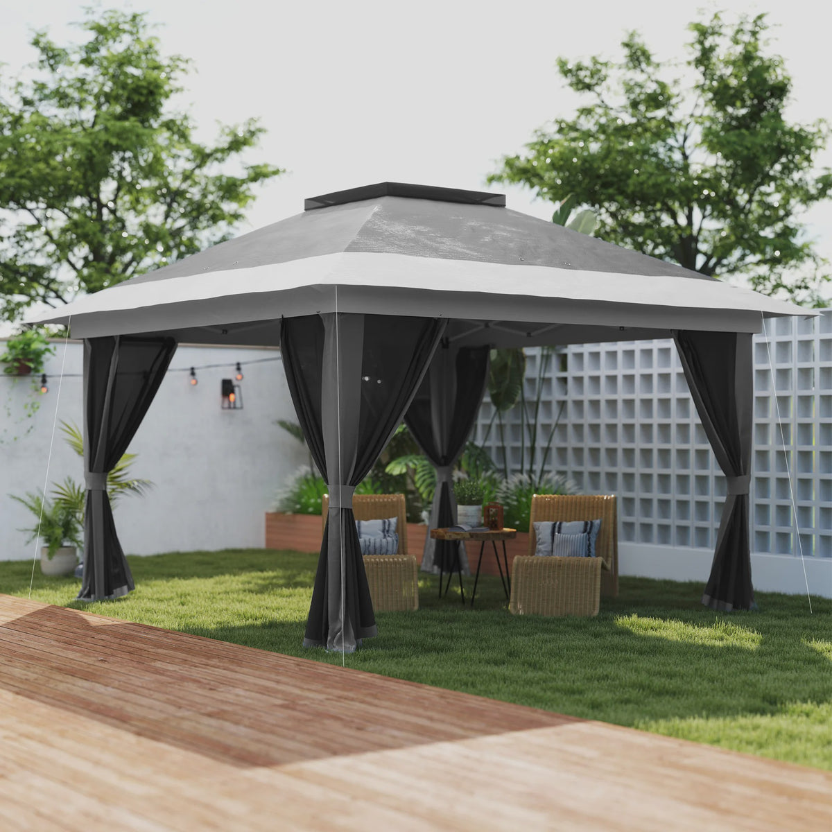 Outsunny Partytent 3.6x3.6m met 4 UV-beschermende Mesh Zijwanden