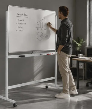 Mobiel Dubbelzijdig Magnetisch Whiteboard met Wieltjes, Pennen & Gum - 120x60cm