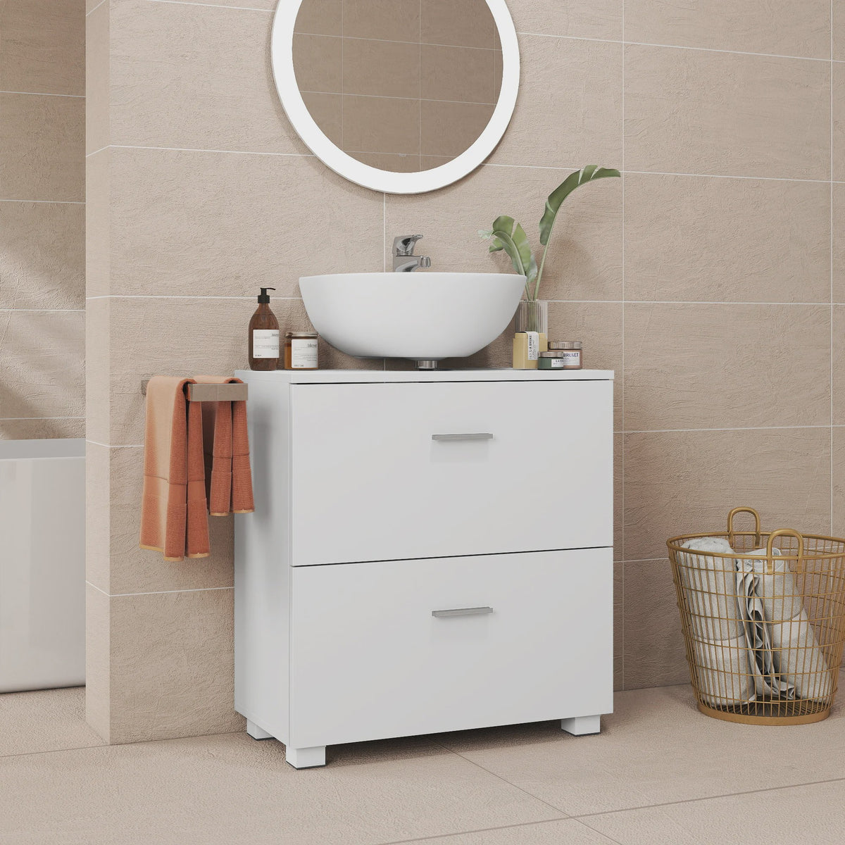 Witte Onderbouw Wastafelkast met 2 Lades - 60x30x63.8 cm