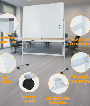 Dubbelzijdig Verrijdbaar Whiteboard 90x120cm - Magnetisch & Uitwisbaar