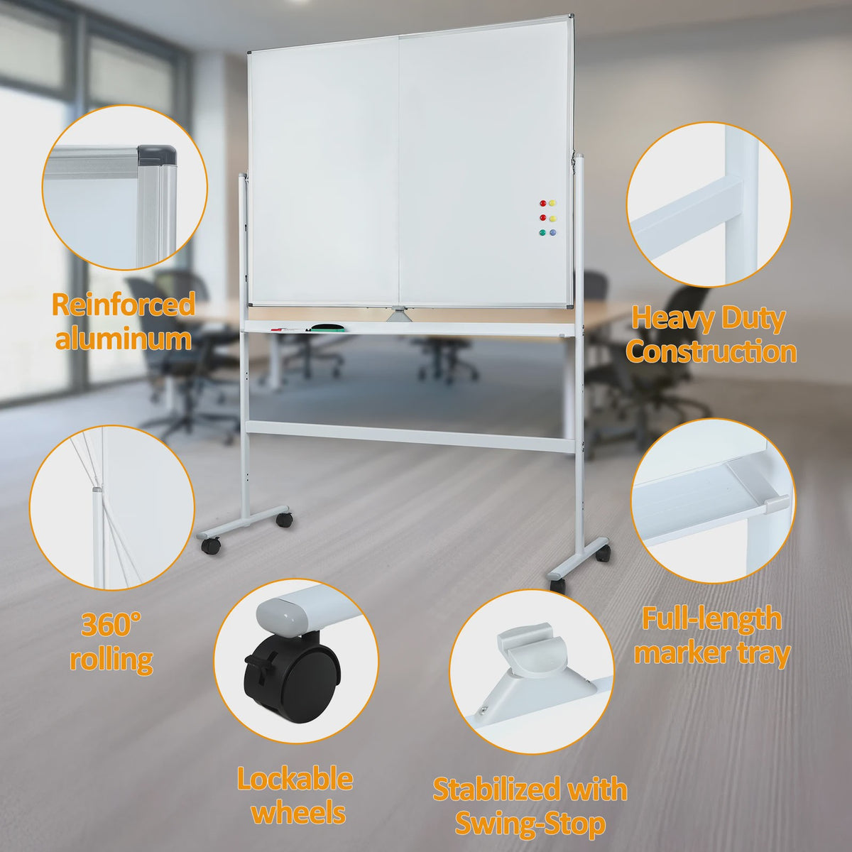 Dubbelzijdig Verrijdbaar Whiteboard 90x120cm - Magnetisch & Uitwisbaar