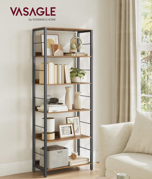 VASAGLE Hoge Boekenkast met 6 Planken - Stijlvolle Opbergkast met Metalen Frame