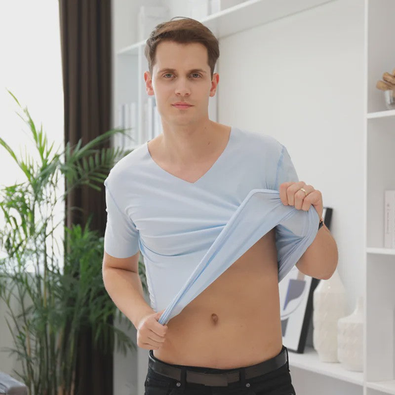 Heren IJszijde T-shirt met Korte Mouwen en V-hals - Ademend, Dun en Naadloos