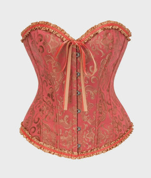 Victoriaans Gothic Overbust Corset met Kant en Ruches - Vintage Bustier Top