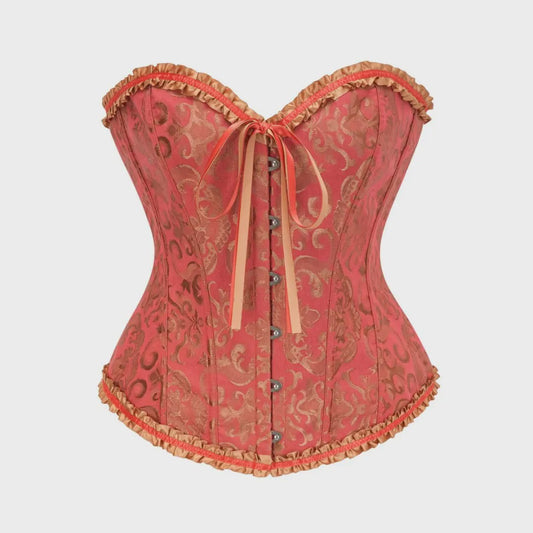 Victoriaans Gothic Overbust Corset met Kant en Ruches - Vintage Bustier Top