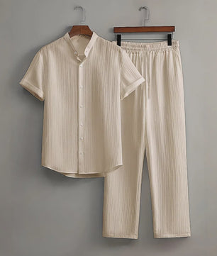 Zomerse Heren Tweedelige Set: Luchtig Linnen Look Shirt met Broek