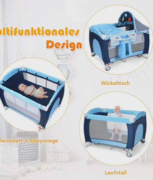 4-in-1 Baby Reisbedje: Wiege, Commode, Speelbox & Muziek - Inklapbaar & Draagbaar