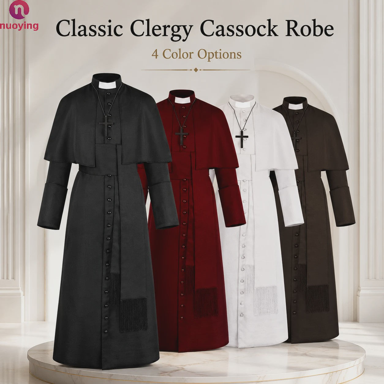 Middeleeuwse Priesterlijke Cassock Robe met Kruis & Accessoires - Retro Religieus Kostuum