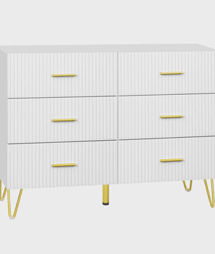 Witte Ladekast met 6 Lades - 100x75x40cm - Goudkleurige Poten - Sideboard voor Woonkamer & Slaapkamer