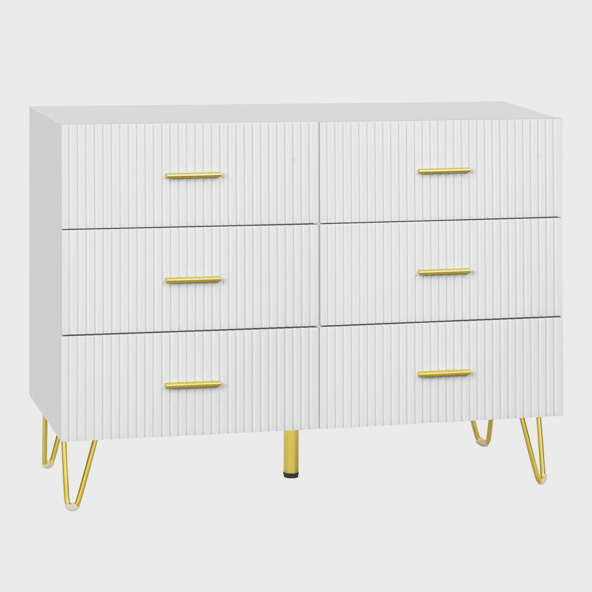 Witte Ladekast met 6 Lades - 100x75x40cm - Goudkleurige Poten - Sideboard voor Woonkamer & Slaapkamer