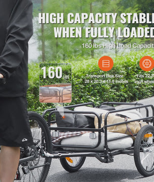 Opvouwbare Fietskar met 160 lbs Laadvermogen en 16" Wielen - Veilig en Ruim Transport