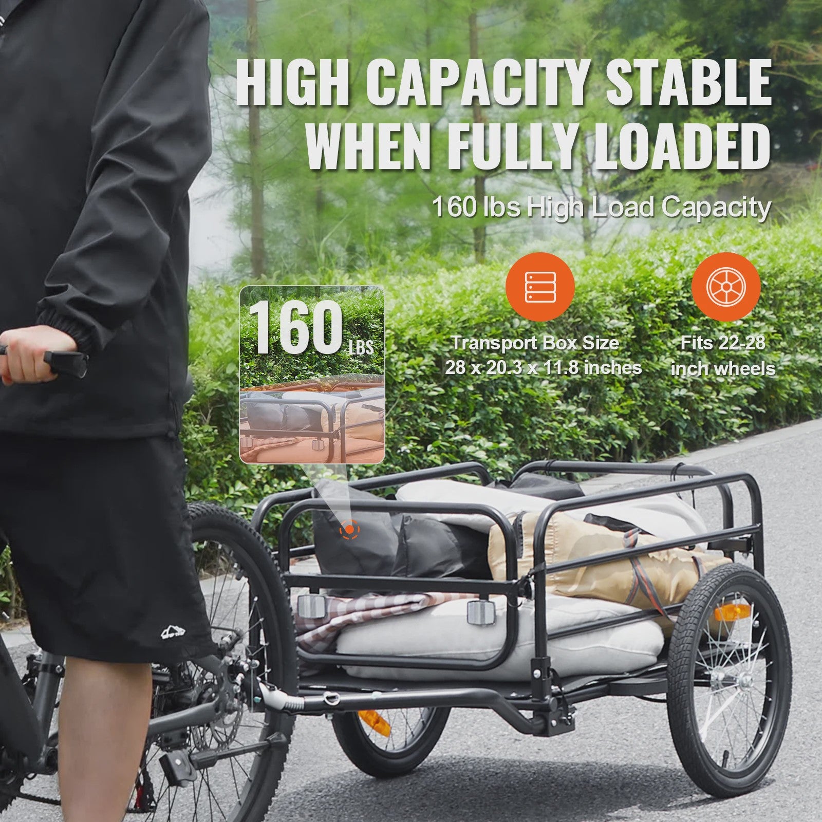 Opvouwbare Fietskar met 160 lbs Laadvermogen en 16" Wielen - Veilig en Ruim Transport