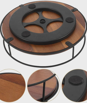 Draaibare Acacia Houten Serveerschaal met Metalen Rand - Keuken Organizer