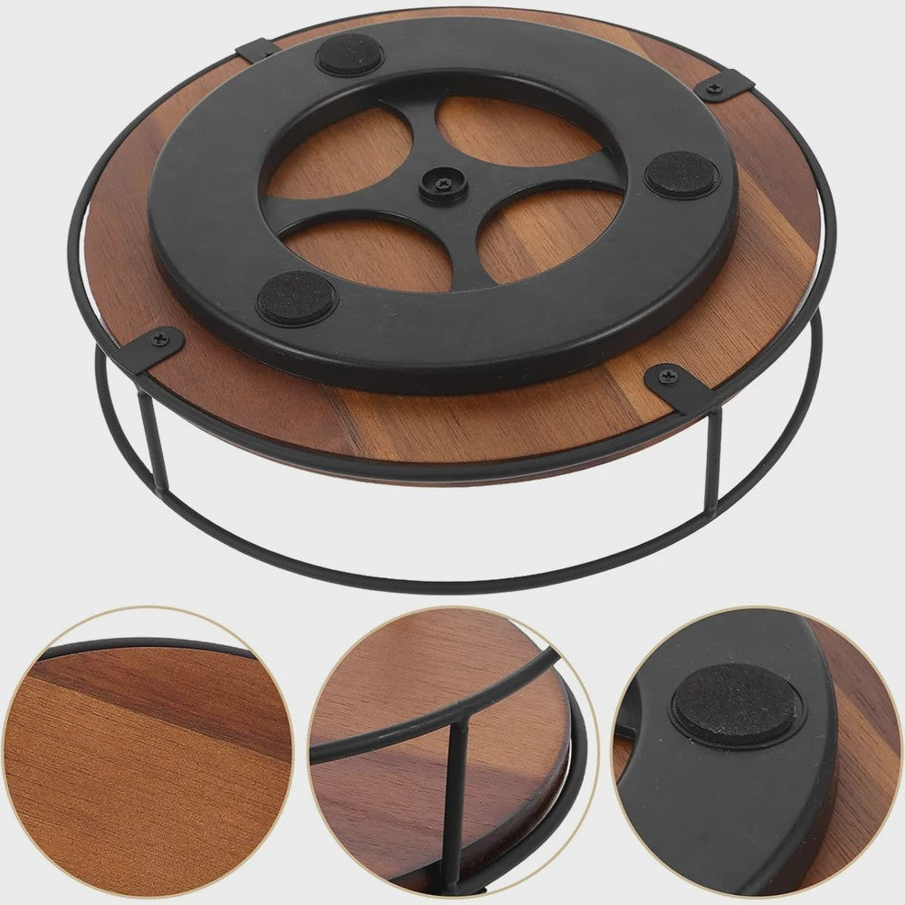 Draaibare Acacia Houten Serveerschaal met Metalen Rand - Keuken Organizer