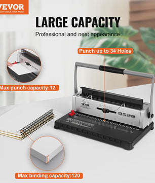 Handmatige Spiraal Bindmachine - 34 Gaten, 120 Vel Capaciteit, Verstelbare Spiraal