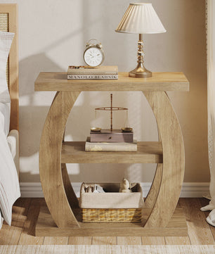 Houten Bijzettafel met 3 Niveaus en Geometrisch Frame - Natuurlijk Eiken