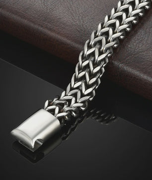 Stoere RVS Dubbele Riem Armband met Magnetische Sluiting - Visgraat Patroon