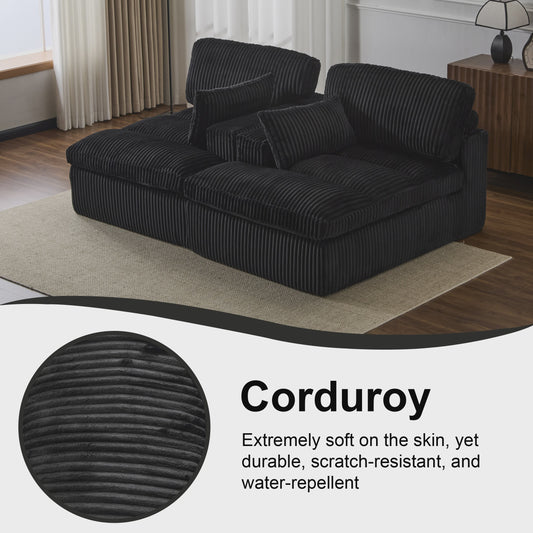 Moderne Zwarte Corduroy 2-in-1 Slaapbank - Geen Montage Vereist