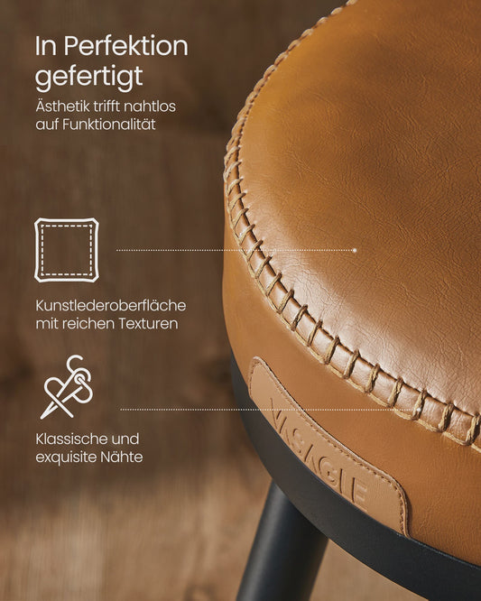 Set van 2 Bruine Barstoelen met Rugleuning en Draaibare Zitting - Kunstleer