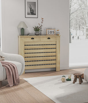 Stijlvolle MDF Radiatorombouw met Lade - Eikenlook - 111x19x95.5 cm