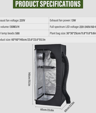 Complete Kweek Tentsysteem: Grow Tent met Ventilator, Koolstoffilter & Dimbare Full Spectrum LED Groeilamp