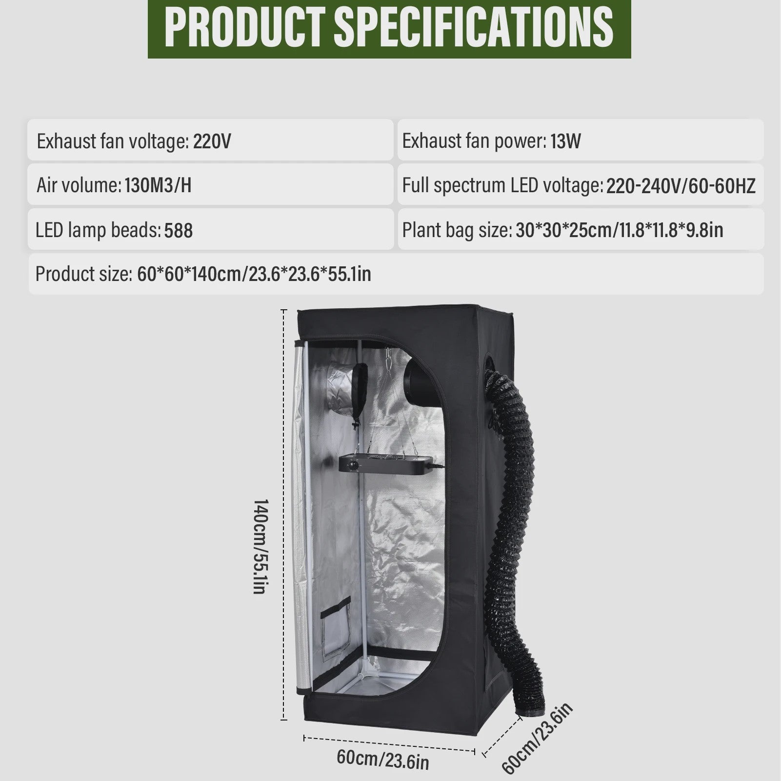 Complete Kweek Tentsysteem: Grow Tent met Ventilator, Koolstoffilter & Dimbare Full Spectrum LED Groeilamp